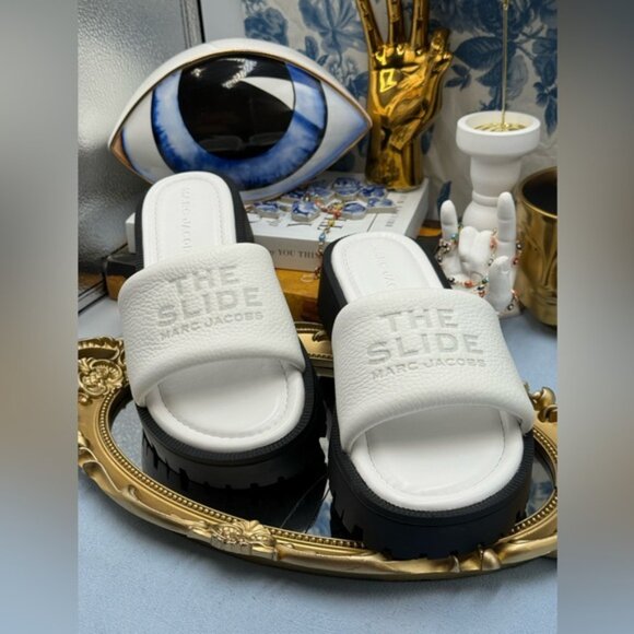 🆕 MARC JACOBS 🧿 NWOB The Lug Sole Slide Sandal, White Leather - Sz 38 US 8 - Picture 6 of 12